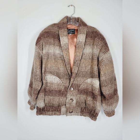 Vintage Sonora Mohair Wool Brown Cardigan Sweater, Size Large - Picture 1 of 4